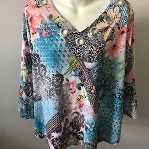 NWT New Direction petite L  floral & butterfly top